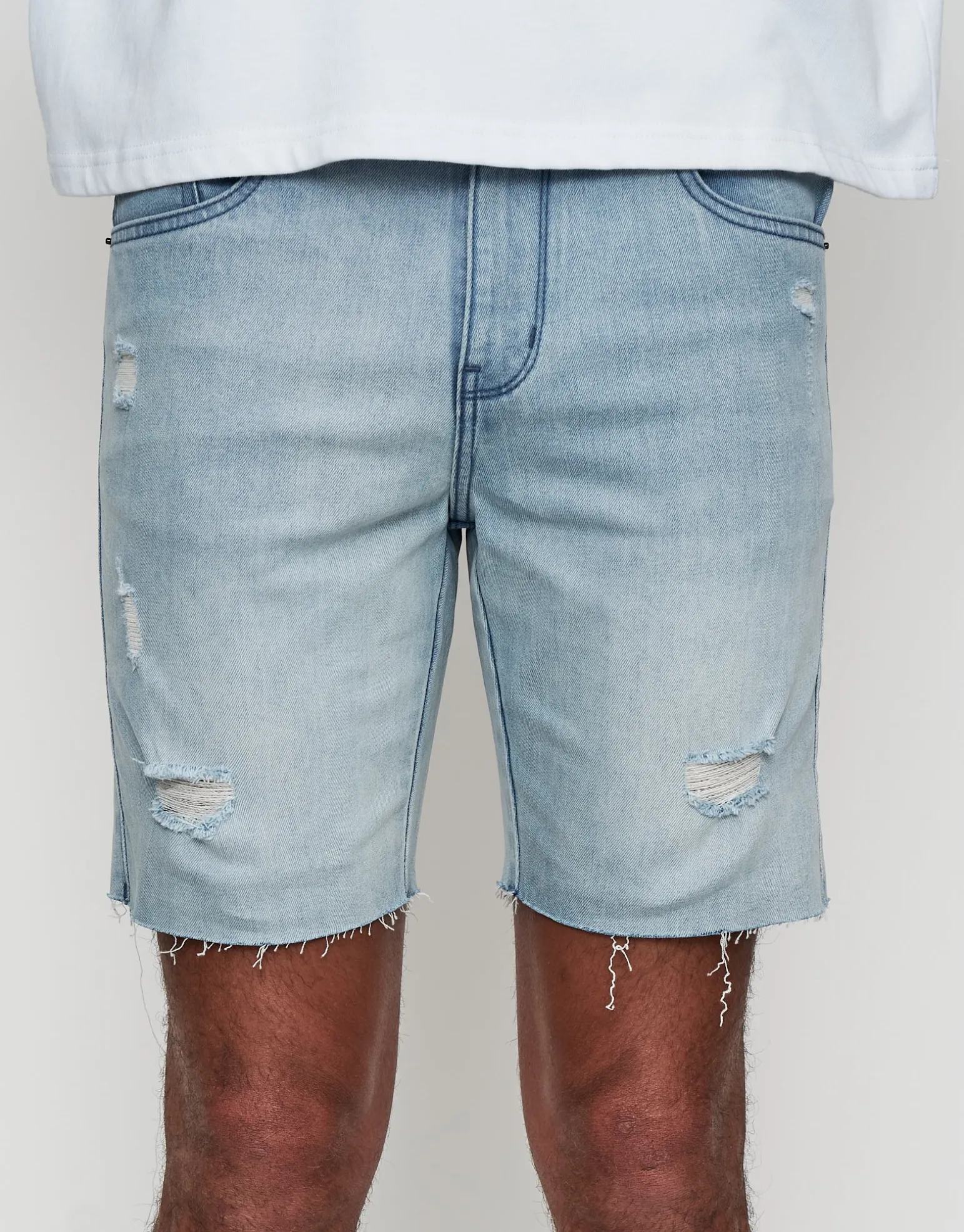 Skinny Rip Denim Shorts in Solid Black