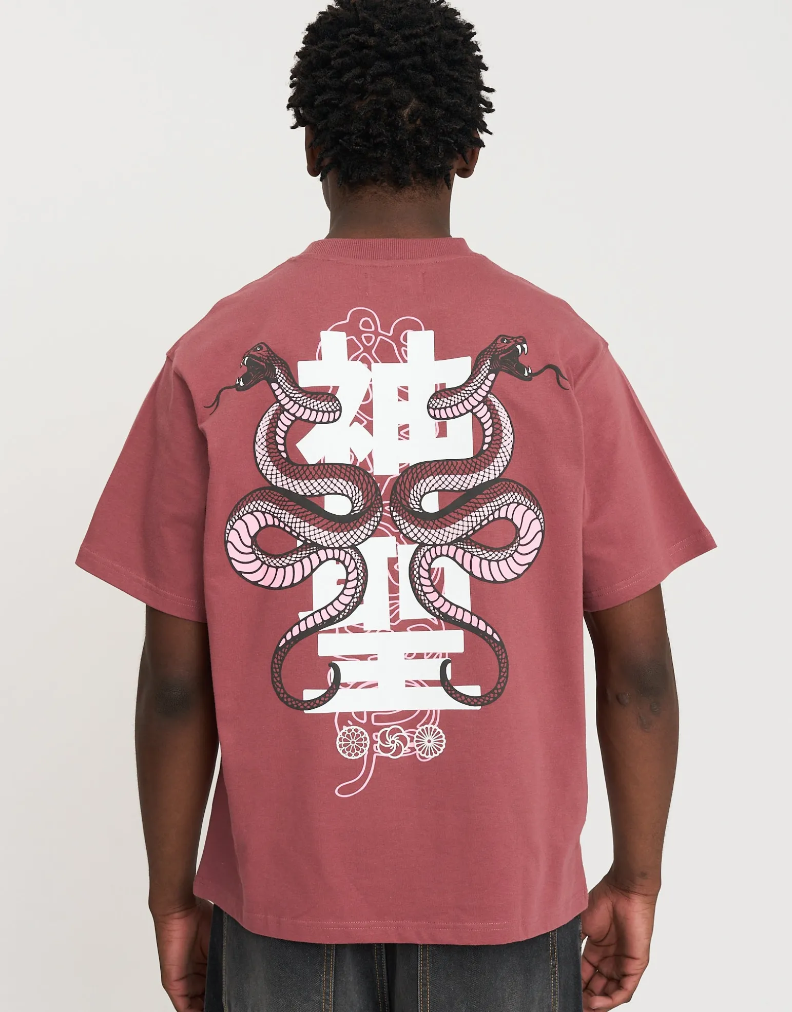 Snake Print Relaxed Fit T Shirt in Dusty Pink
