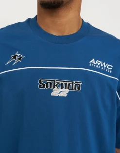 Sokudo Piped Box Tee in Oil Blue