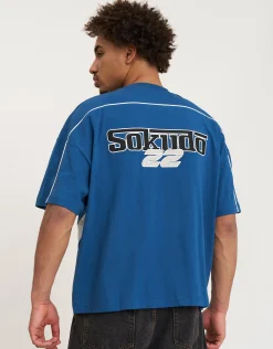 Sokudo Piped Box Tee in Oil Blue