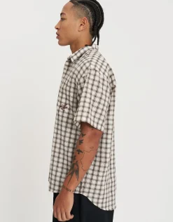 Sports League Cropped Short Sleeve Shirt in Brown Check