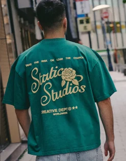 Static Studios Rose Box Fit T Shirt in Surreal Green