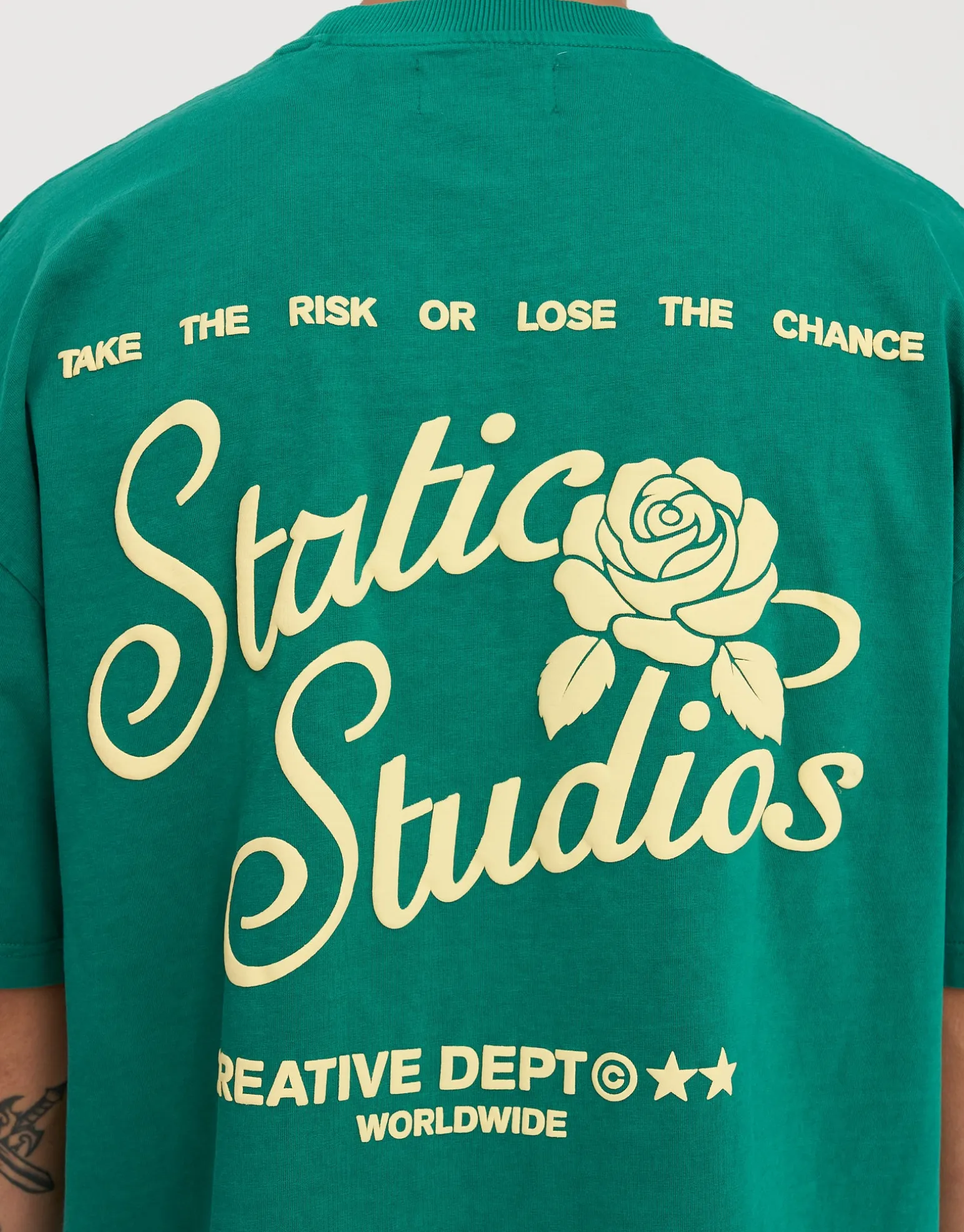 Static Studios Rose Box Fit T Shirt in Surreal Green