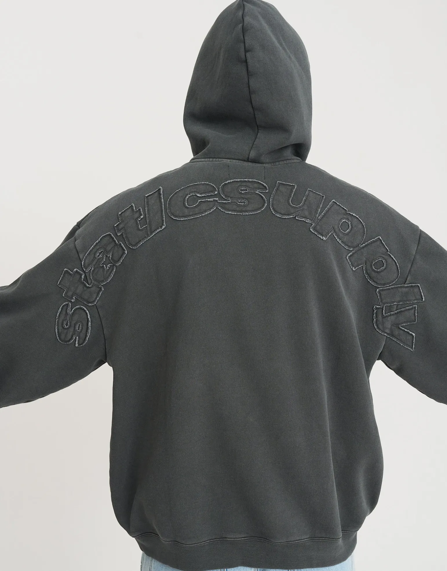Static Supply Applique Pullover Hoodie in Pewter Grey