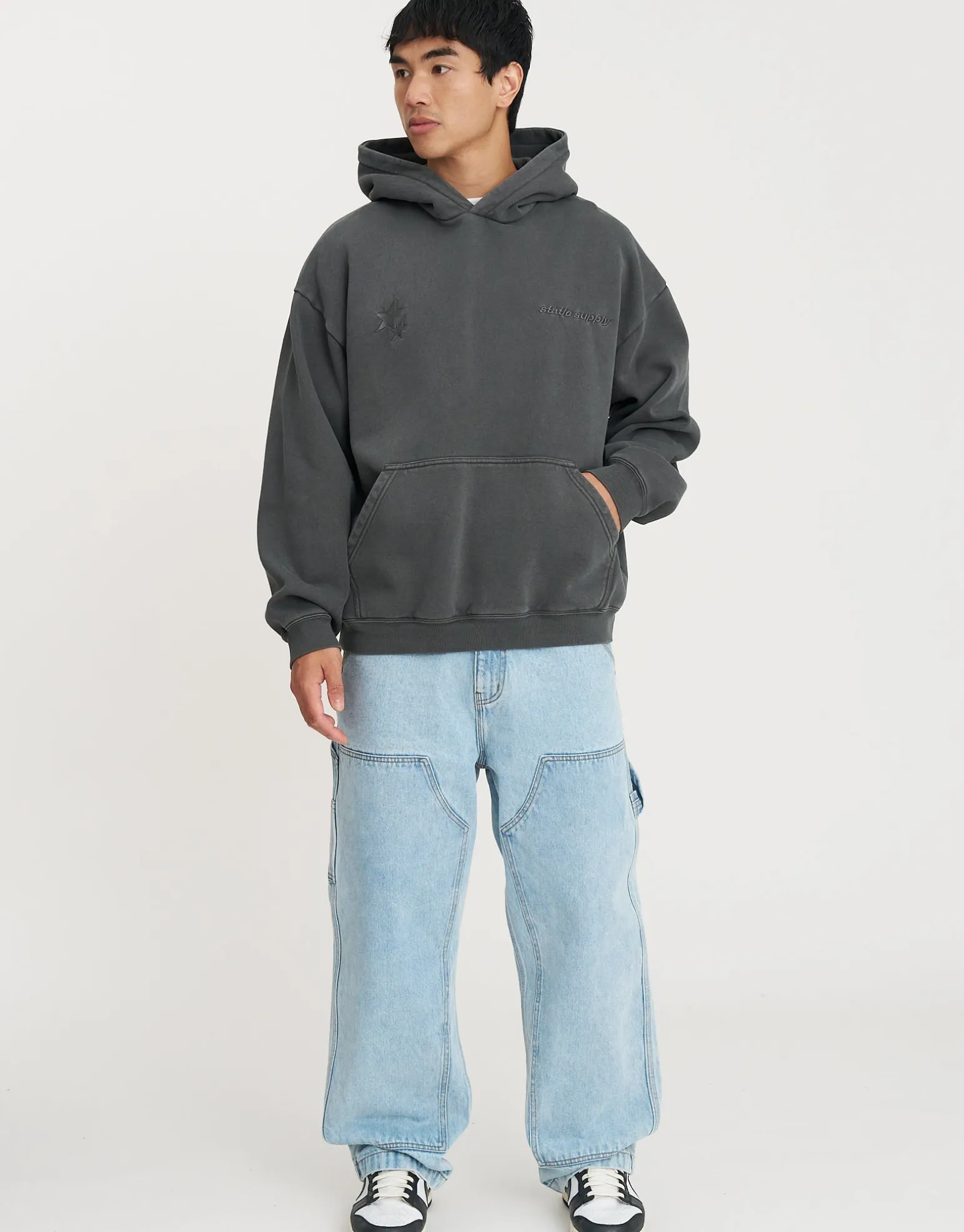 Static Supply Applique Pullover Hoodie in Pewter Grey