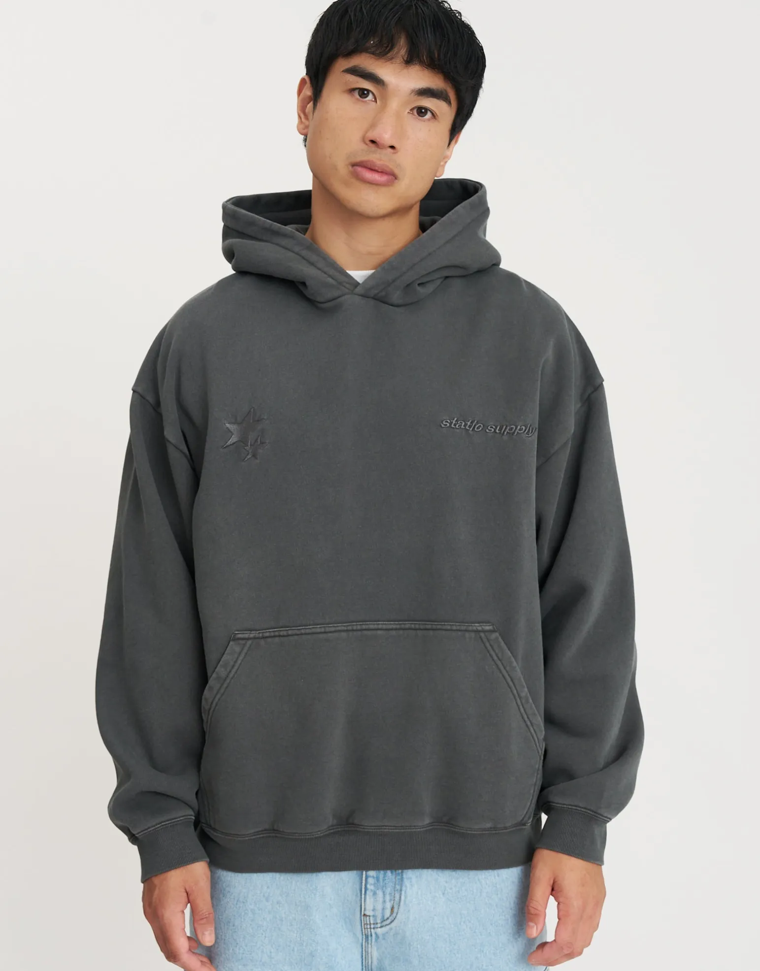 Static Supply Applique Pullover Hoodie in Pewter Grey