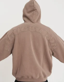 Static Supply Applique Pullover Hoodie in Wood Smoke