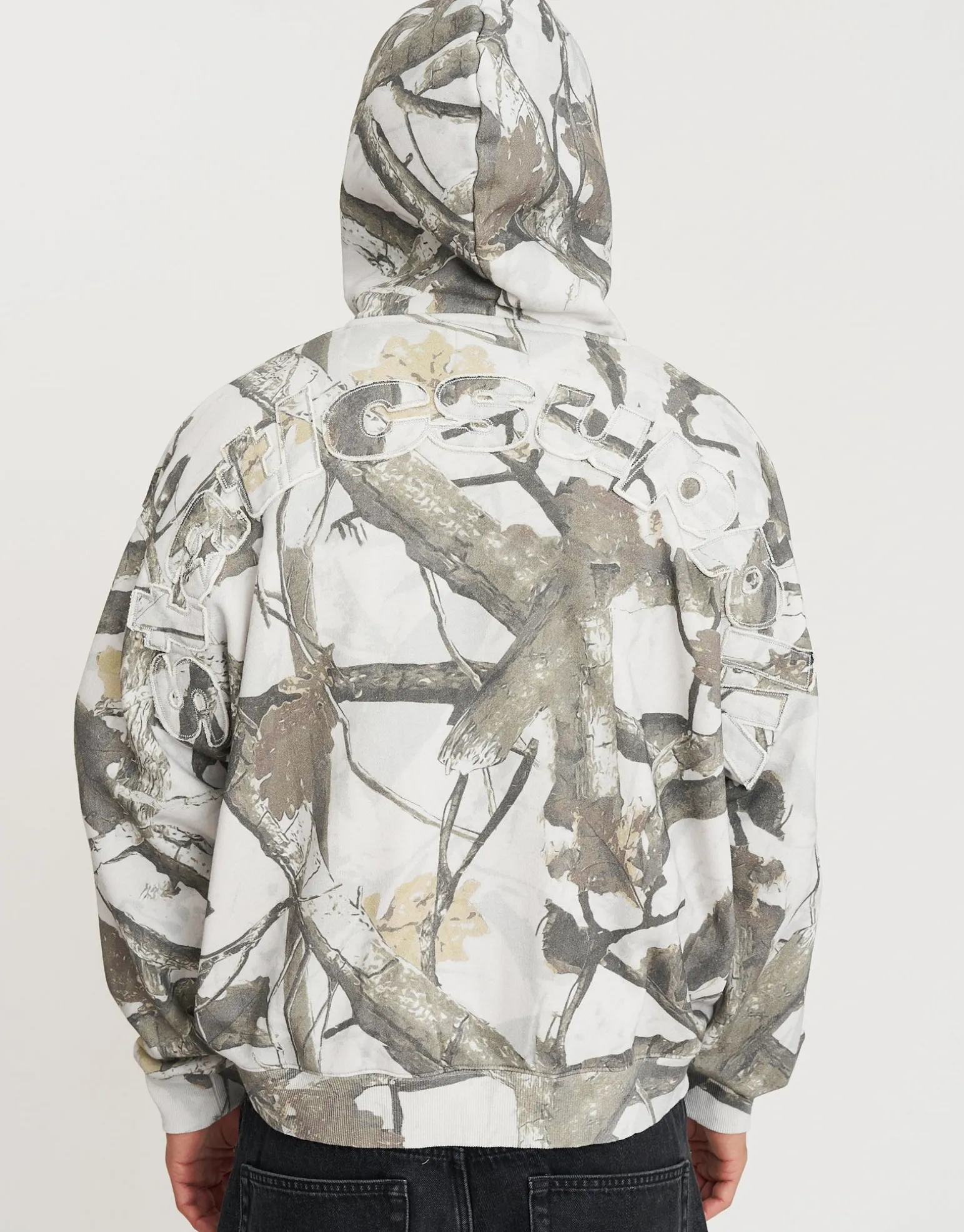 Static Supply Applique Zip Up Hoodie in Grey Camo