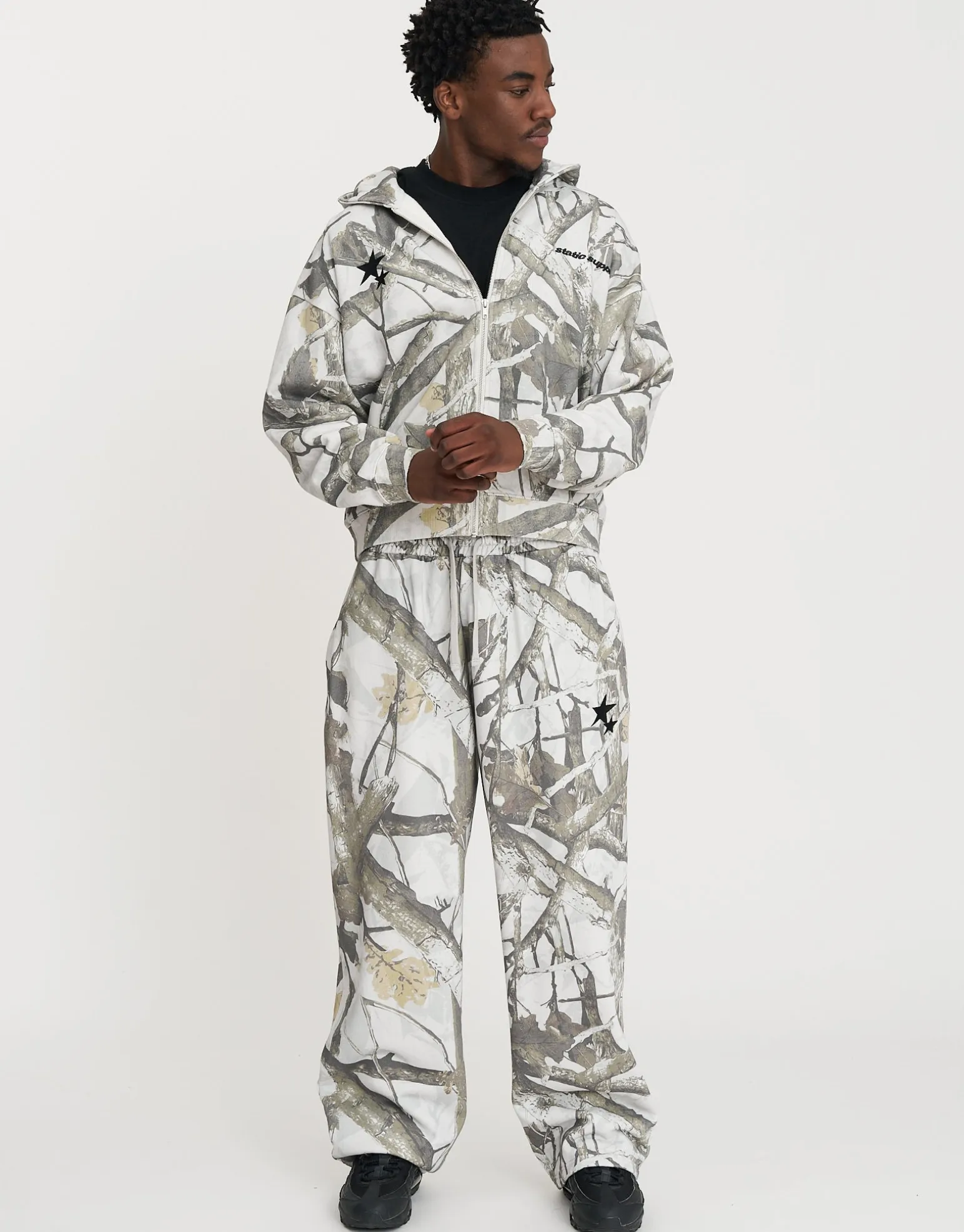 Static Supply Applique Zip Up Hoodie in Grey Camo