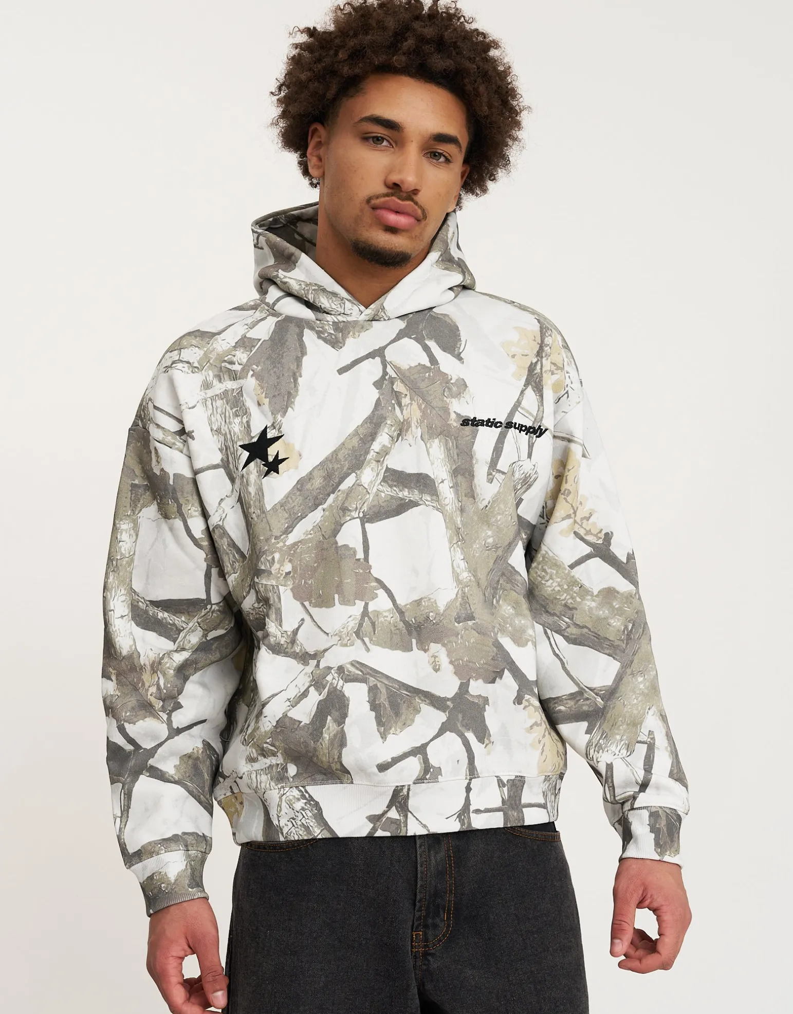 Static Supply Camo Oversized Hoodie in Grey Camo