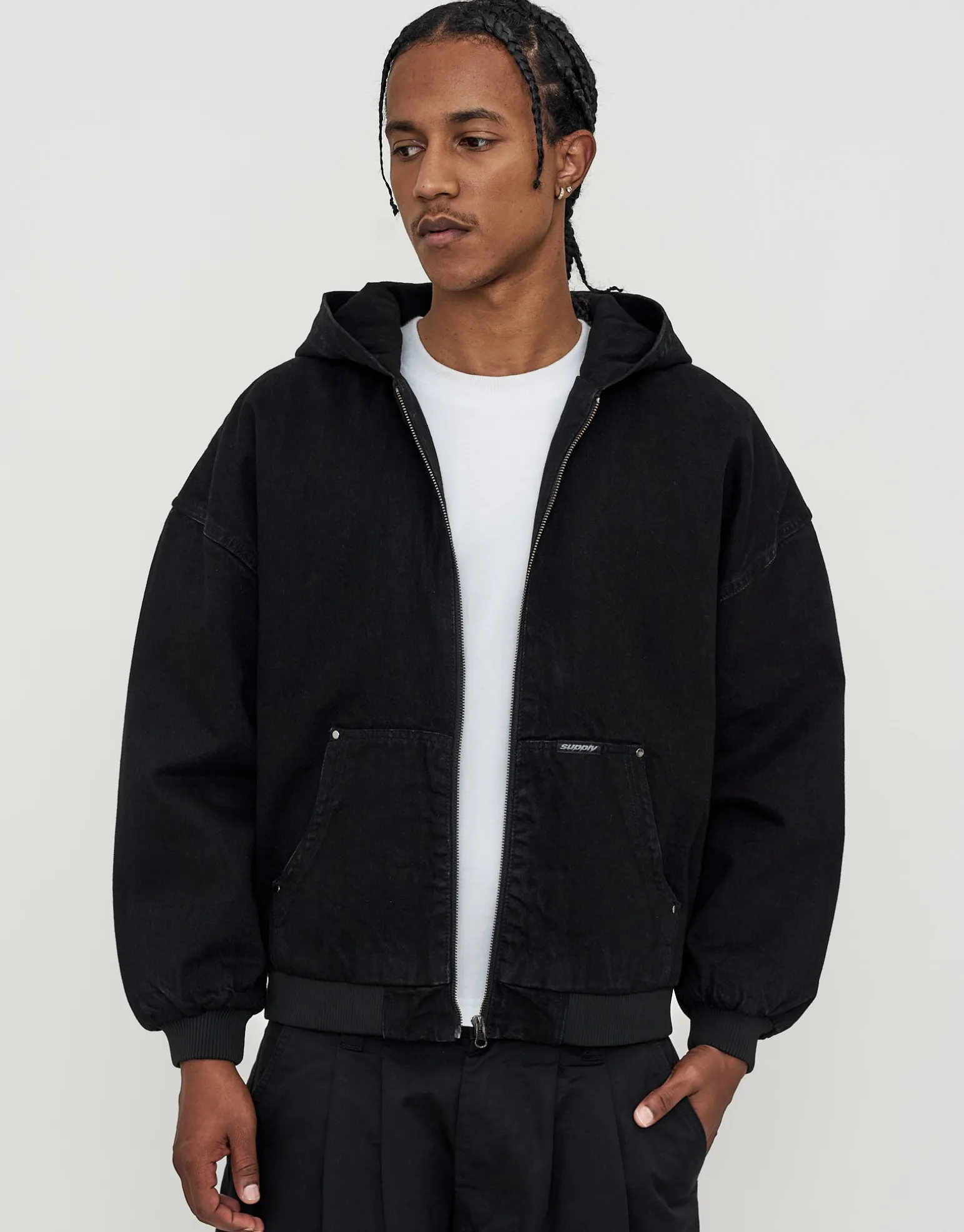 Static Supply Oversized Hooded Jacket in Grey Camo