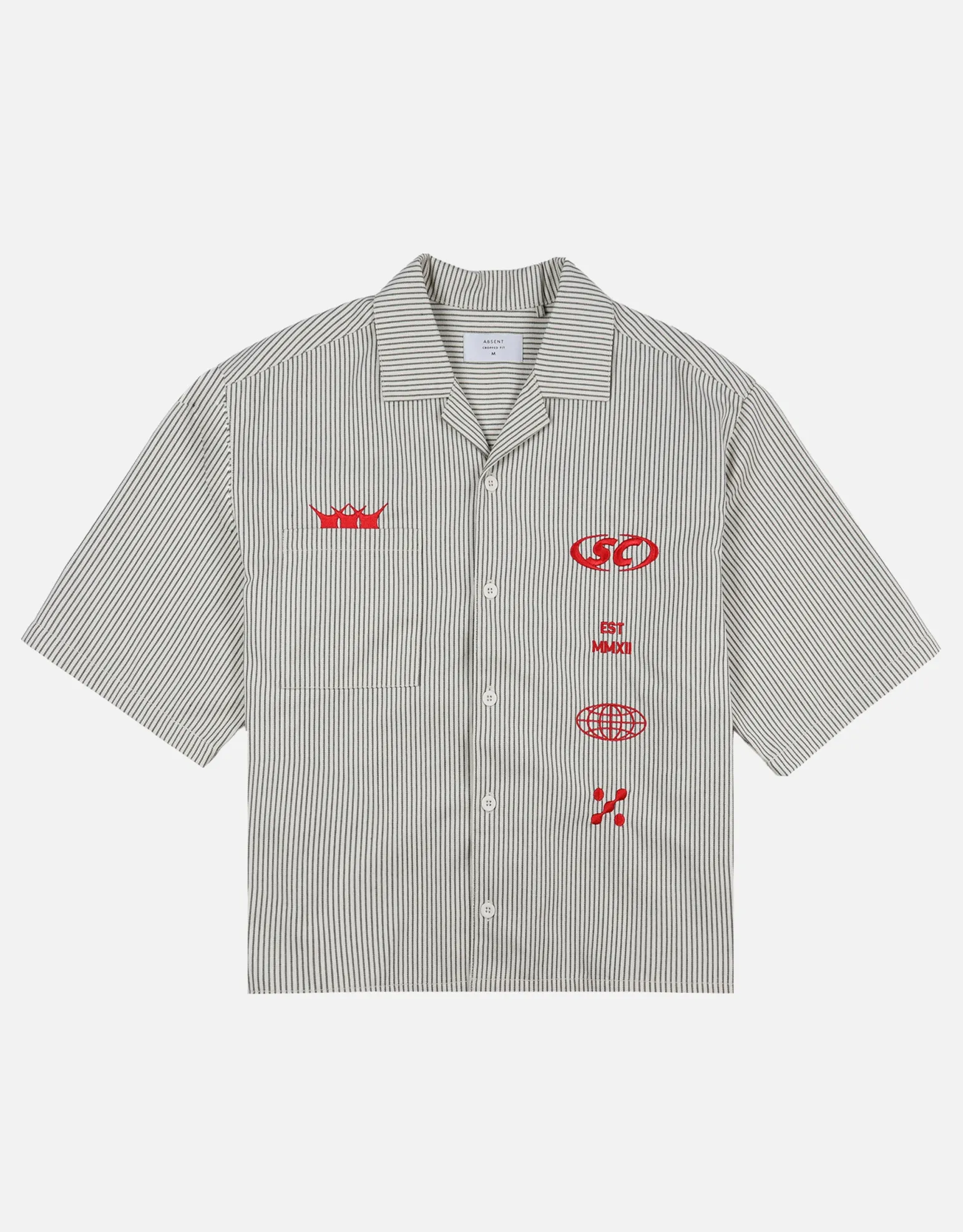 Static Supply Striped Cropped Short Sleeve Shirt in Grey/white