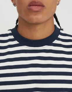 Striped Long Sleeve Cropped T Shirt in Snow