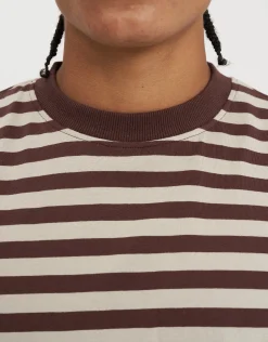 Striped Long Sleeve Cropped T Shirt in Ecru