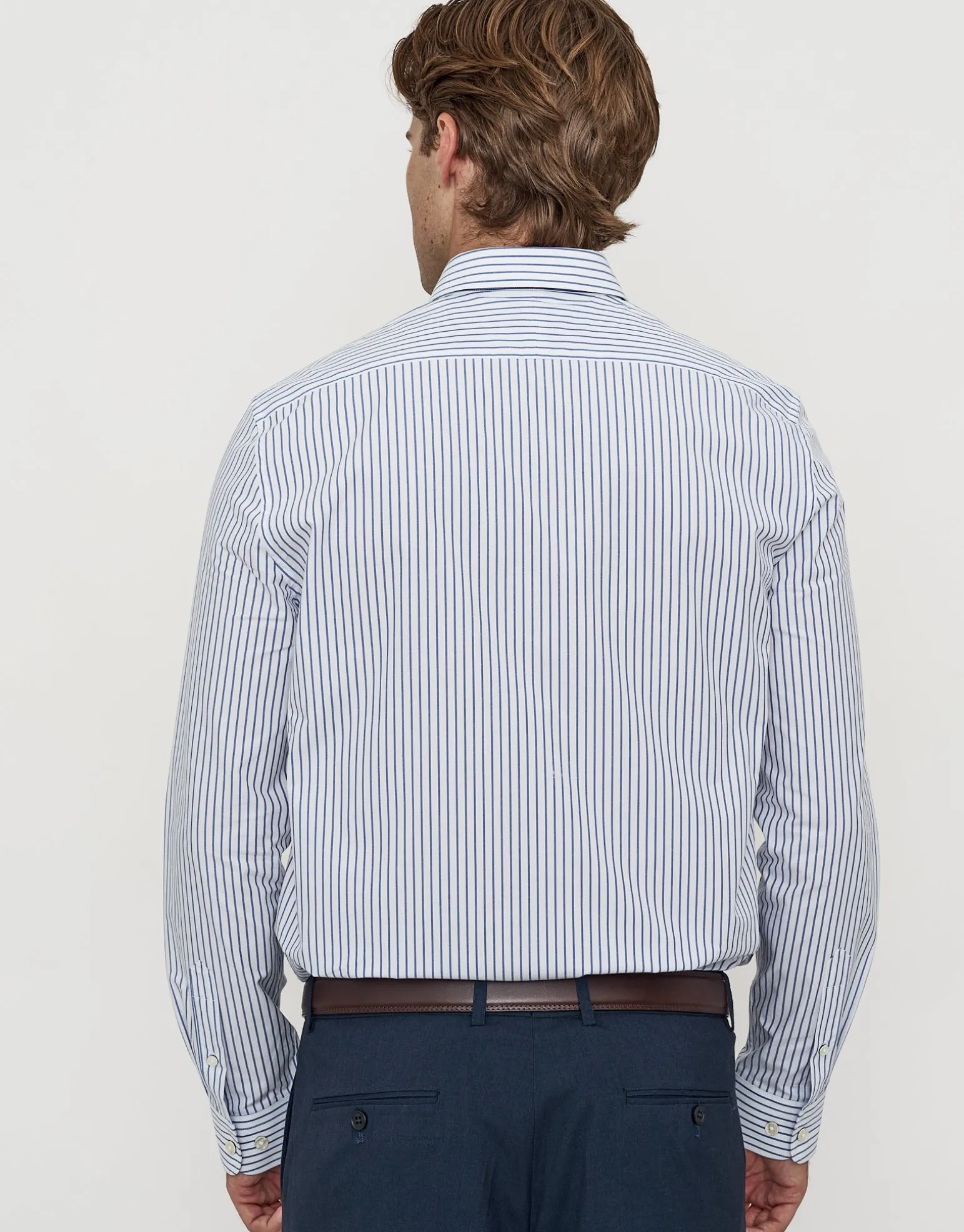Striped Long Sleeve Dress Shirt in White/blue
