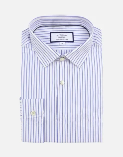 Striped Long Sleeve Dress Shirt in White/blue