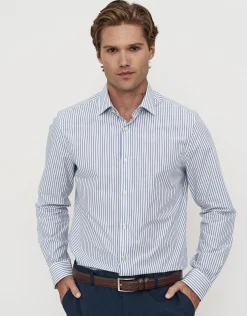Striped Long Sleeve Dress Shirt in White/blue