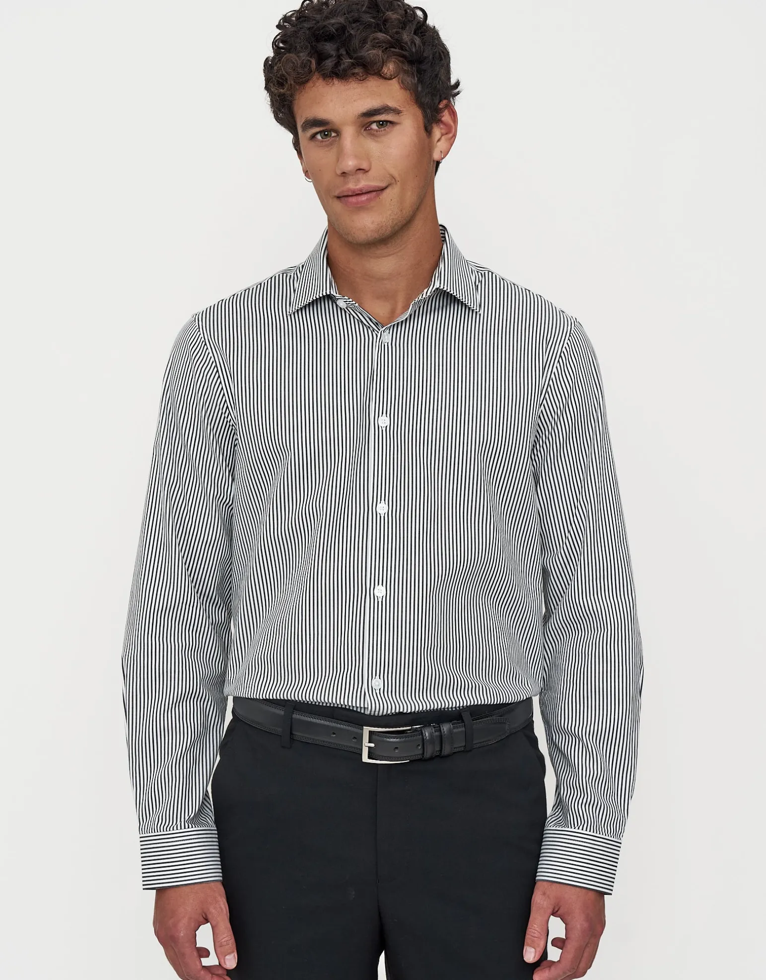 Striped Long Sleeve Premium Dress Shirt in Black