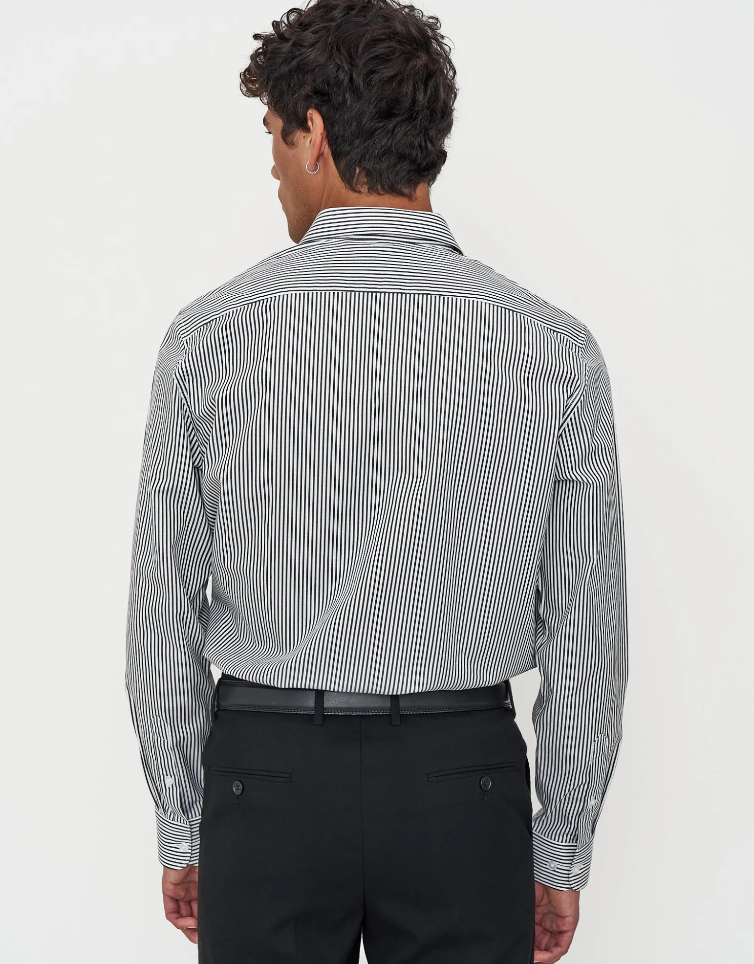 Striped Long Sleeve Premium Dress Shirt in Black