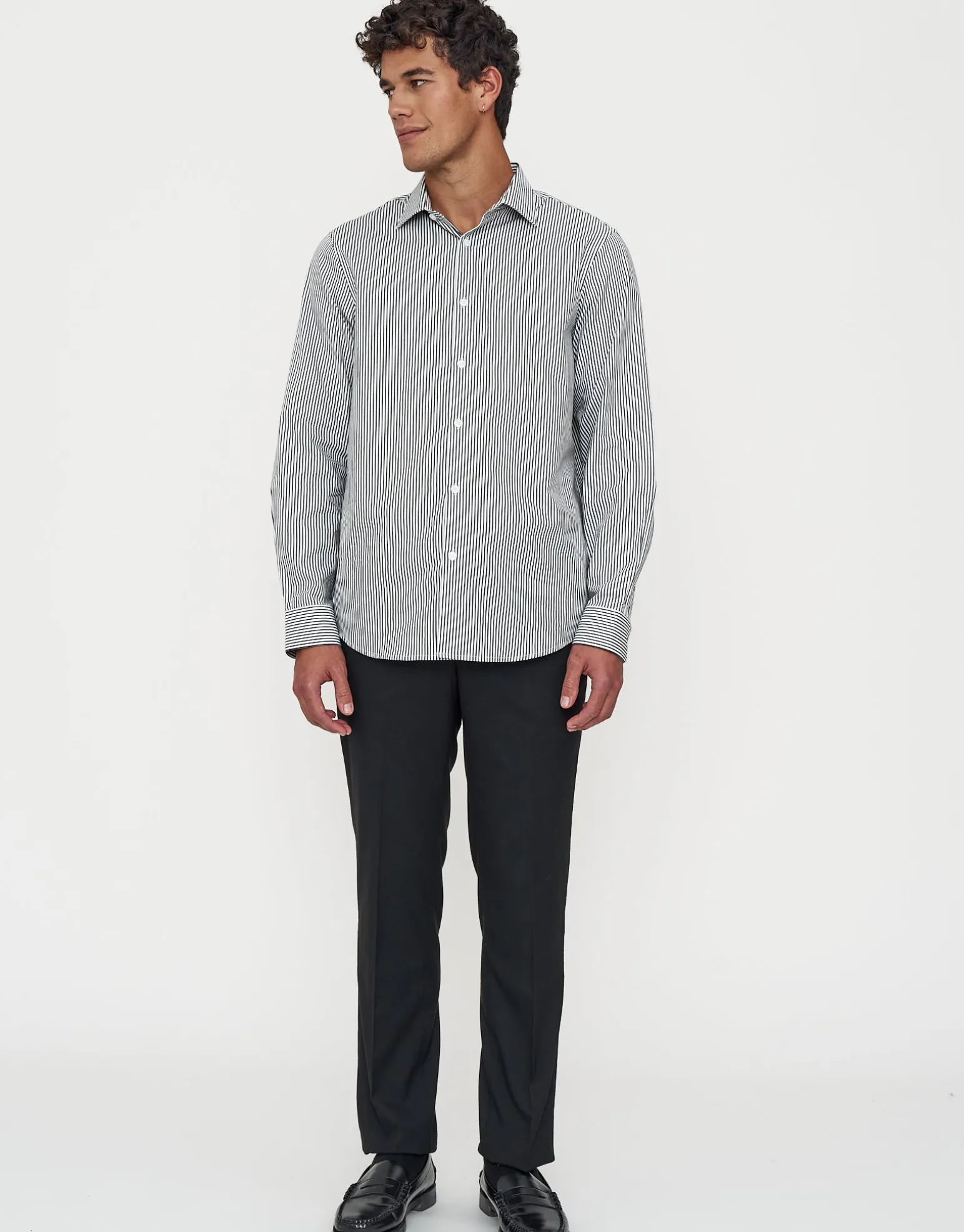 Striped Long Sleeve Premium Dress Shirt in Black