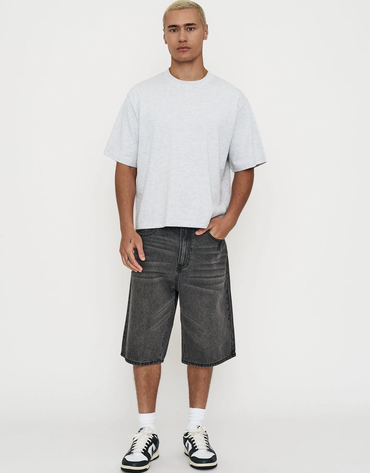Studded Baggy Fit Jorts in Gothic Black