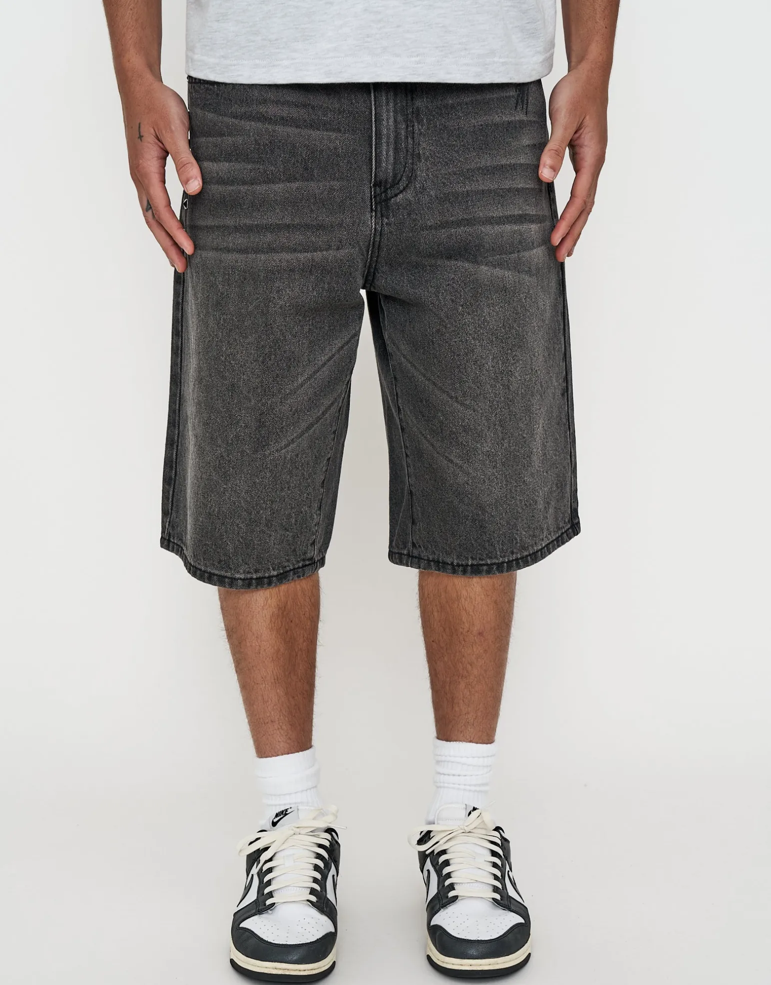 Studded Baggy Fit Jorts in Gothic Black
