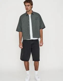 Studio Check Cropped Short Sleeve Shirt in Green