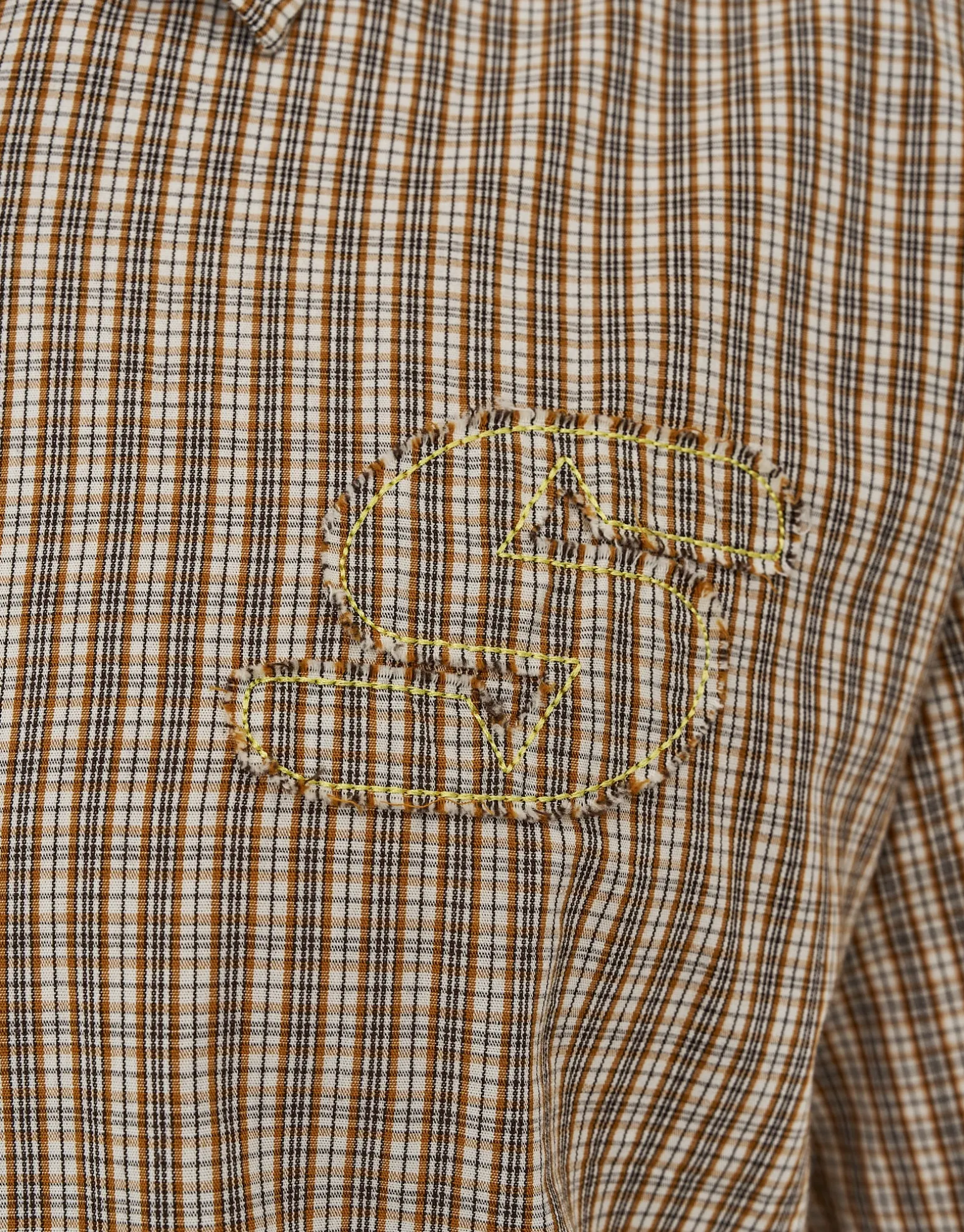Studio Check Cropped Short Sleeve Shirt in Peach