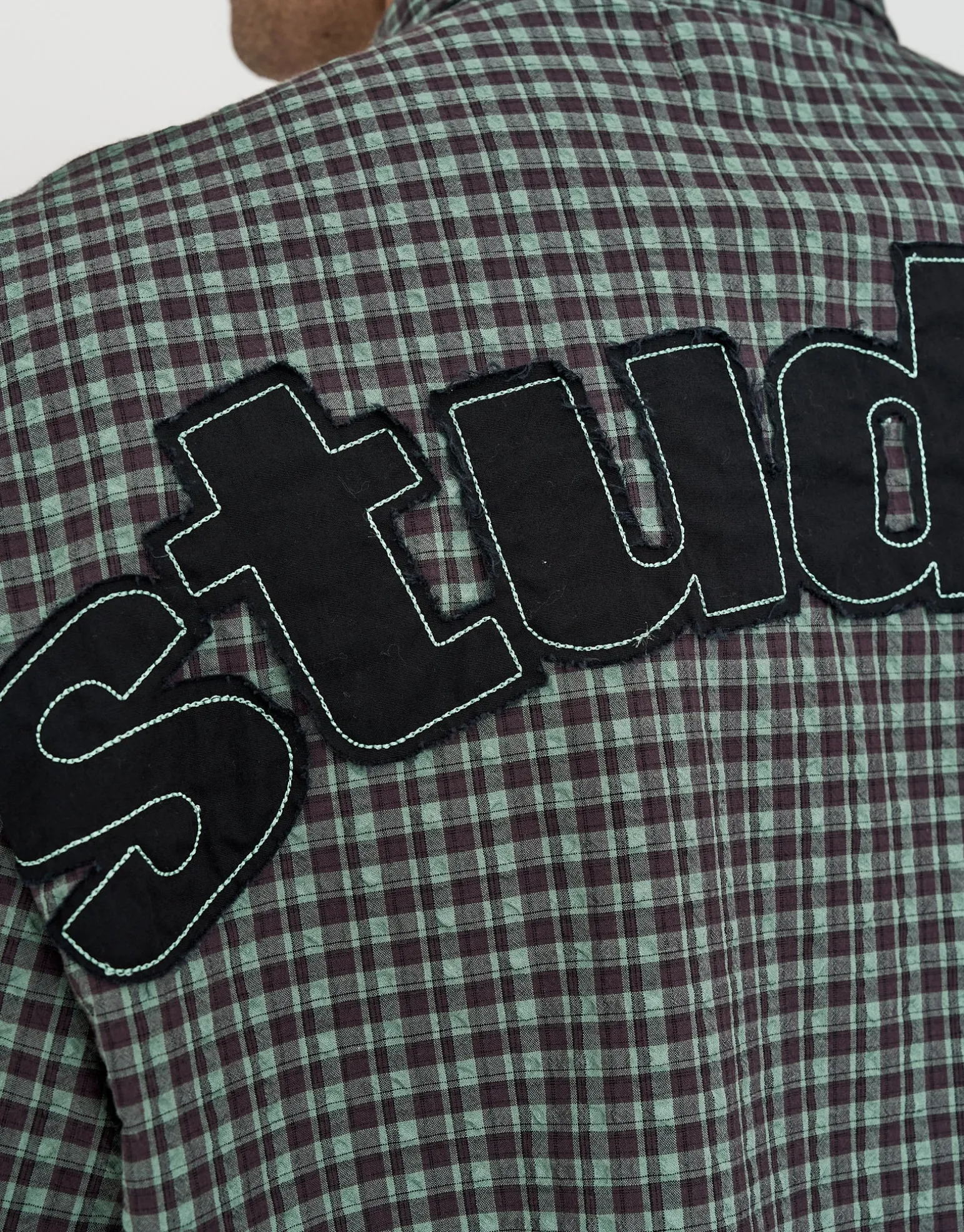 Studio Check Cropped Short Sleeve Shirt in Peach