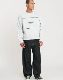 Studios Piped Oversized Crew Neck Sweat in Snow Marle