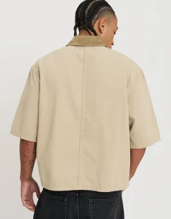 Subdistrict Zip Up Short Sleeve Overshirt in Sand
