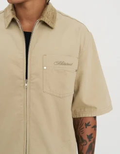 Subdistrict Zip Up Short Sleeve Overshirt in Sand