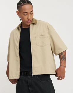 Subdistrict Zip Up Short Sleeve Overshirt in Sand