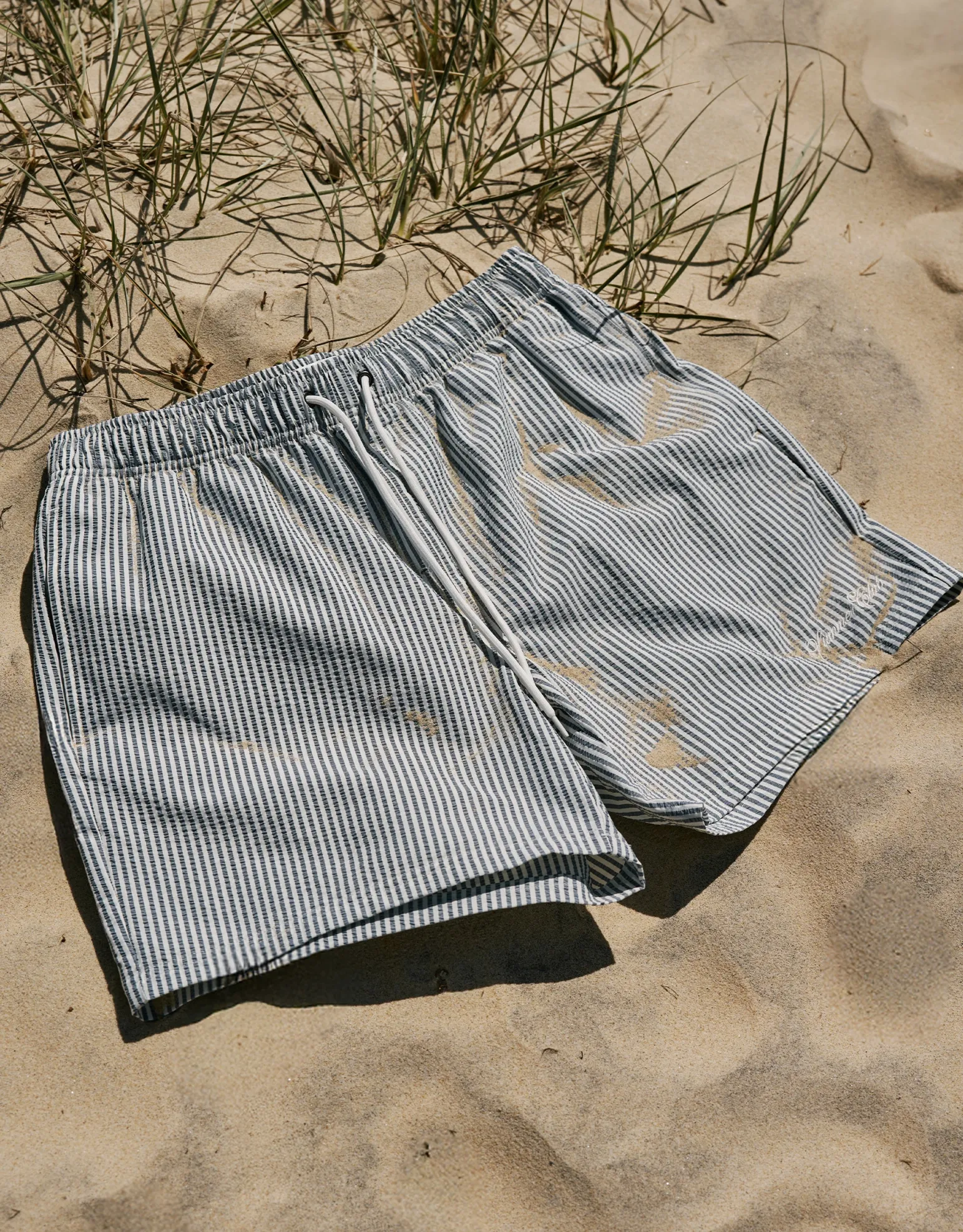 Summer Club Striped Swim Shorts in Pewter Grey