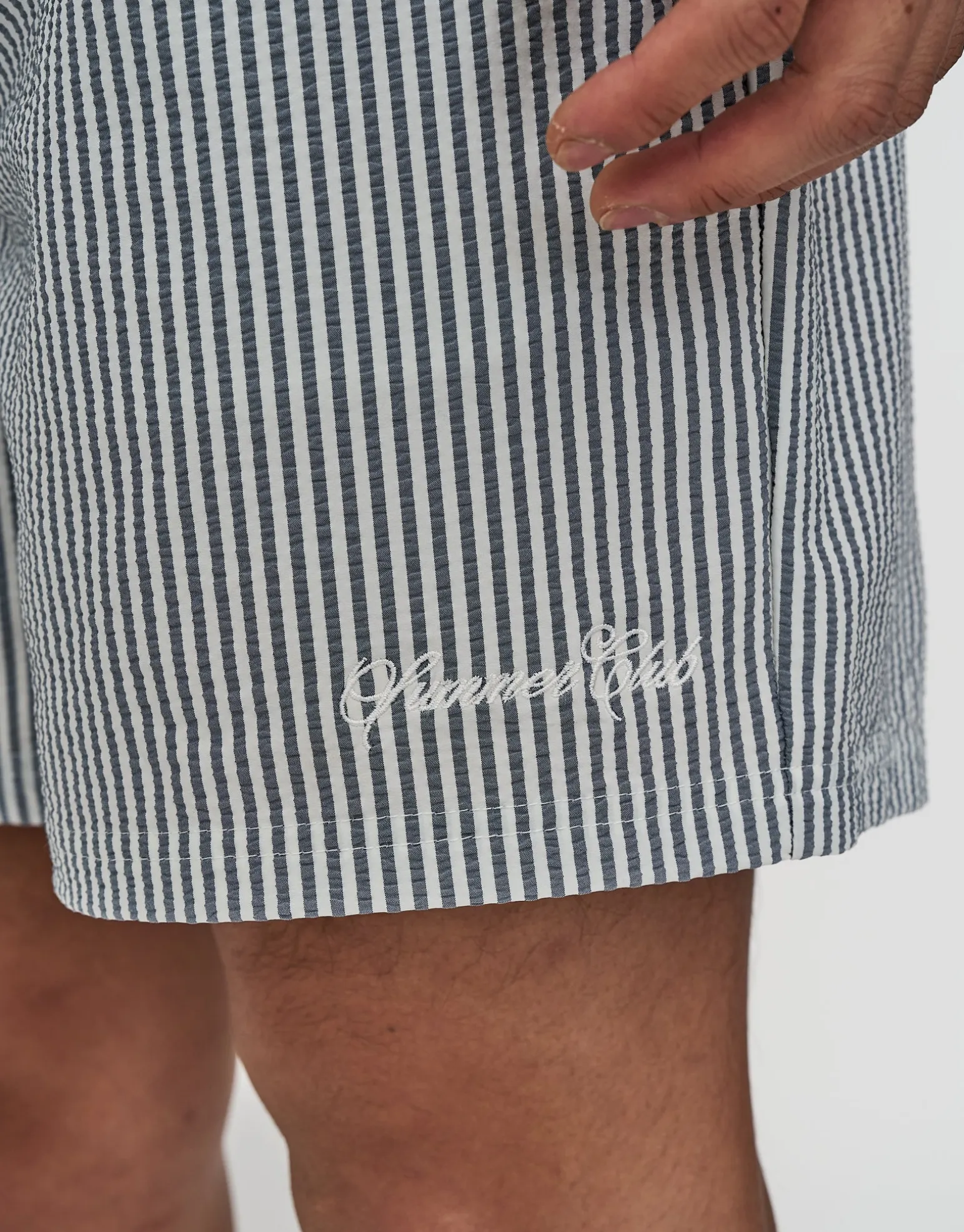 Summer Club Striped Swim Shorts in Pewter Grey