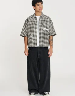 Textured Cropped Embroidered Shirt in Black