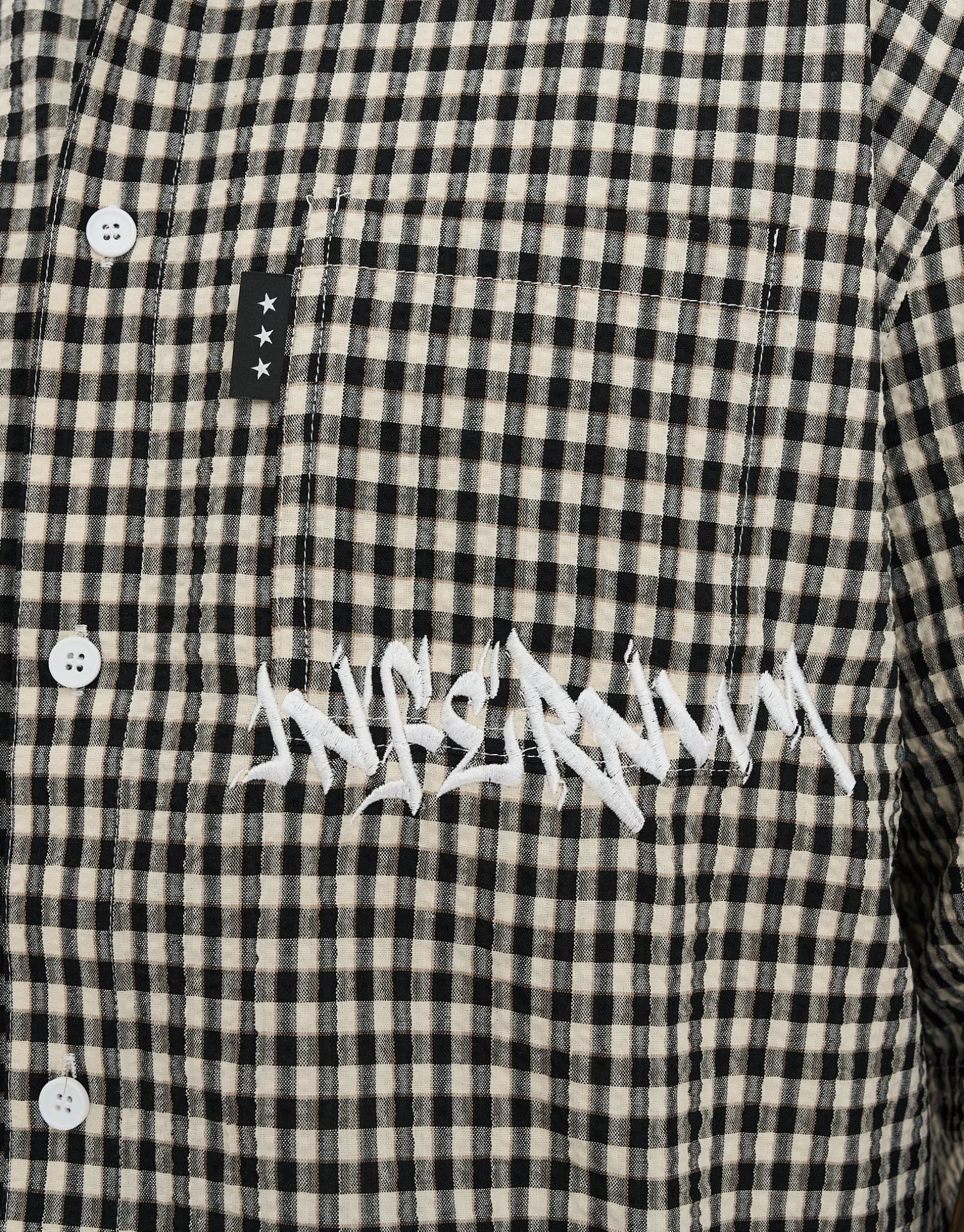 Textured Cropped Embroidered Shirt in Black