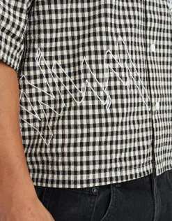 Textured Cropped Embroidered Shirt in Black