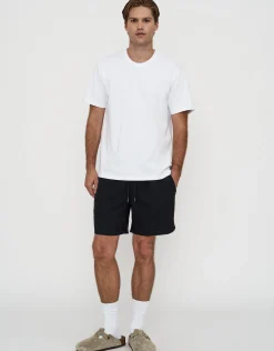 Textured Elastic Waist Shorts in Solid Black