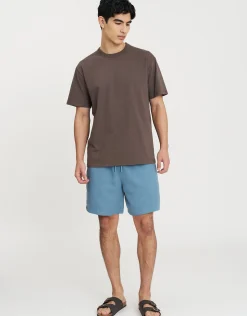 Textured Elastic Waist Shorts in Chocolate