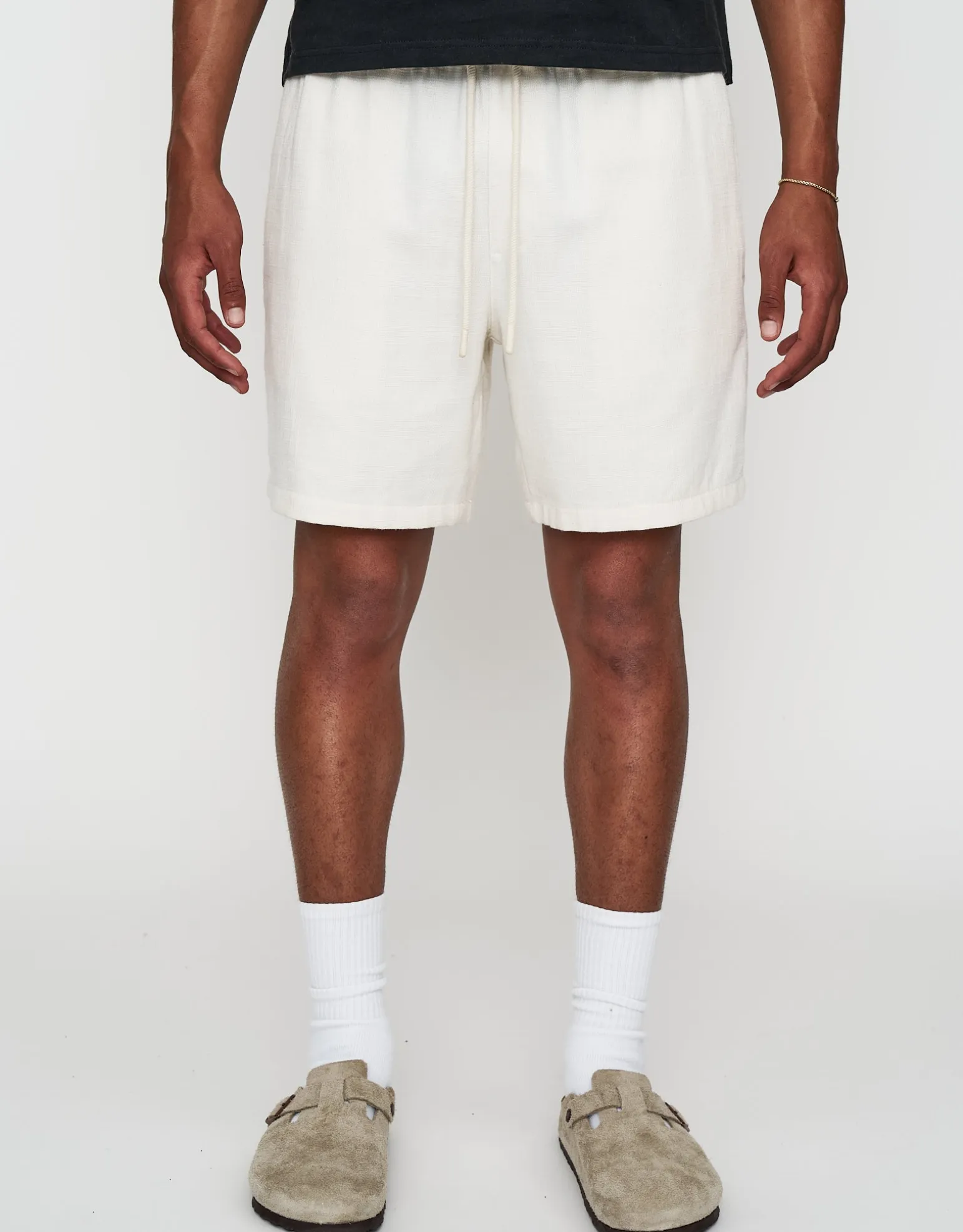 Textured Elastic Waist Shorts in Chocolate