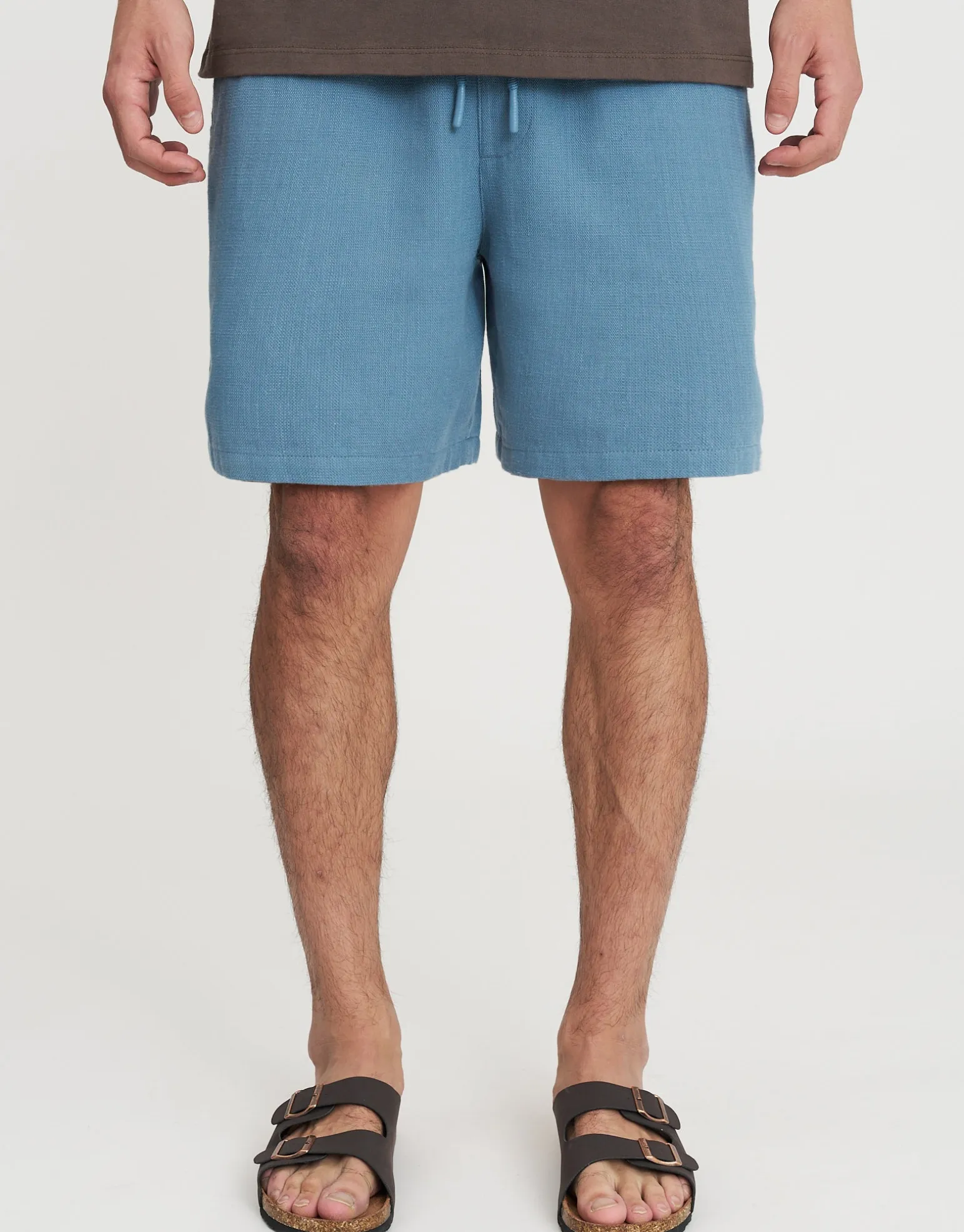 Textured Elastic Waist Shorts in Chocolate
