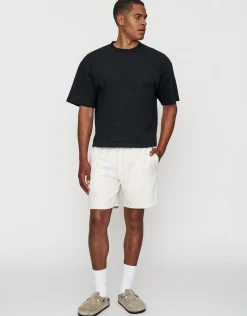 Textured Elastic Waist Shorts in Blue