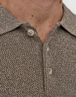 Textured Short Sleeve Knit Polo in Khaki