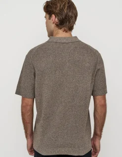 Textured Short Sleeve Knit Polo in Khaki