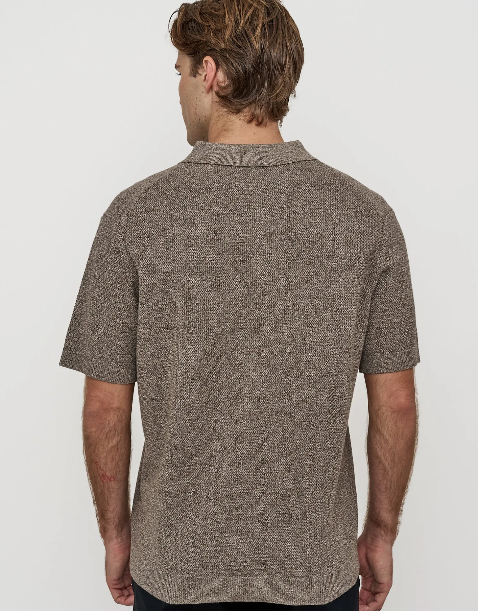Textured Short Sleeve Knit Polo in Biscuit