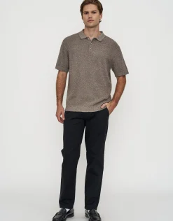 Textured Short Sleeve Knit Polo in Biscuit