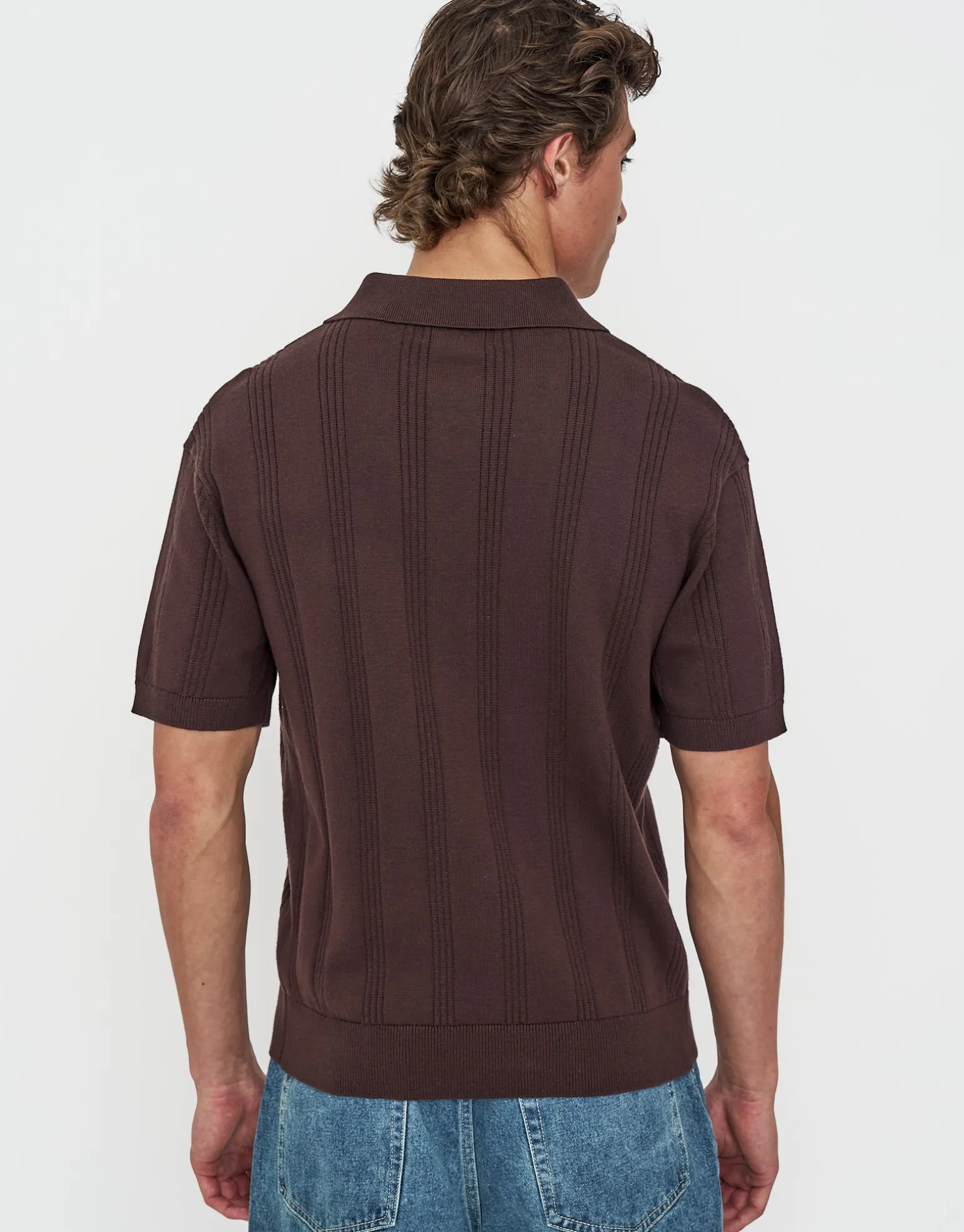 Textured Short Sleeve Polo in Brown