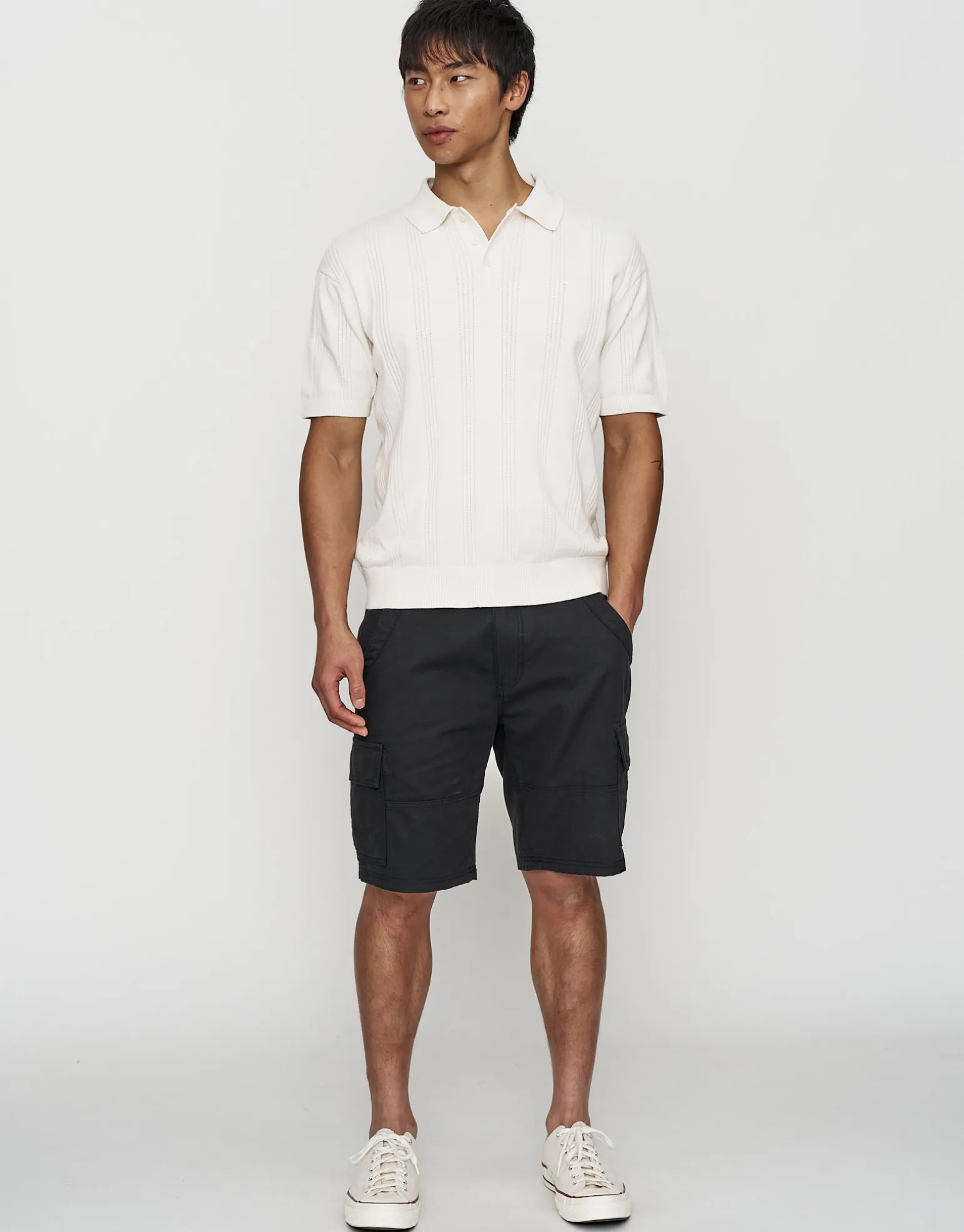 Textured Short Sleeve Polo in Bone
