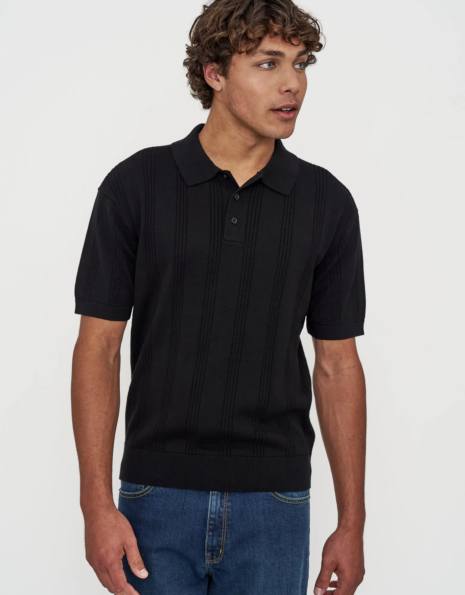 Textured Short Sleeve Polo in Bone